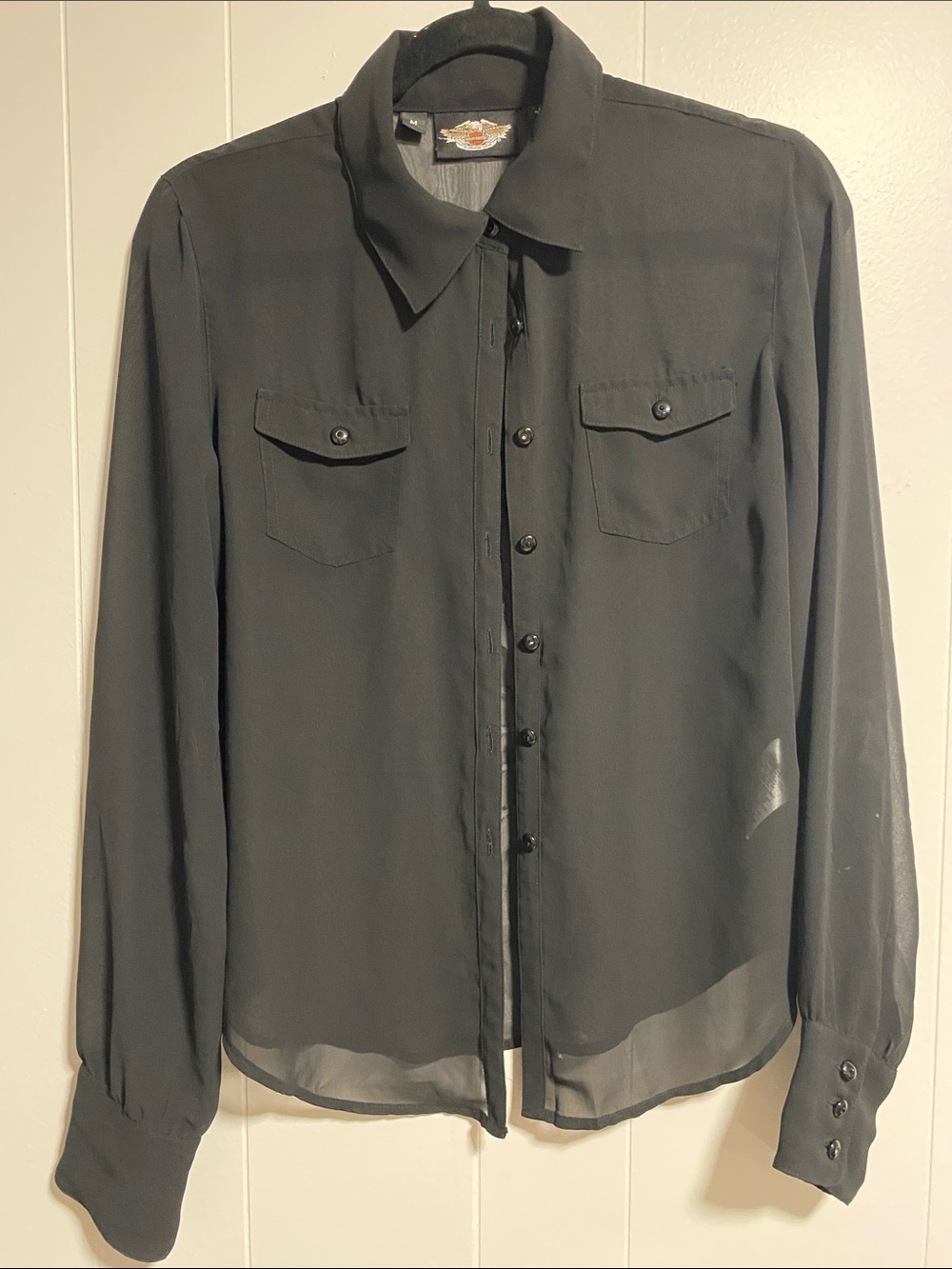 Harley-Davidson Sheer Black Long Sleeve Button-Down Shirt